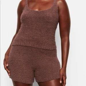 SKIMS cozy knit tank and short in juniper l/xl